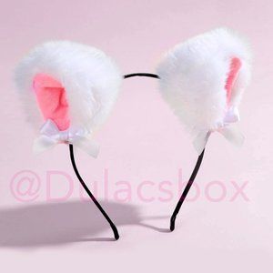 White Furry Cat Ears Headband